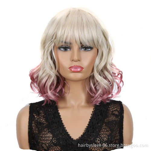 Rebecca Fashion  Pink Wig Cosplay Wig Short Wig For Black Women Straight Hair Synthetic Heat Resistant 12 Inch cosplay synthetic
